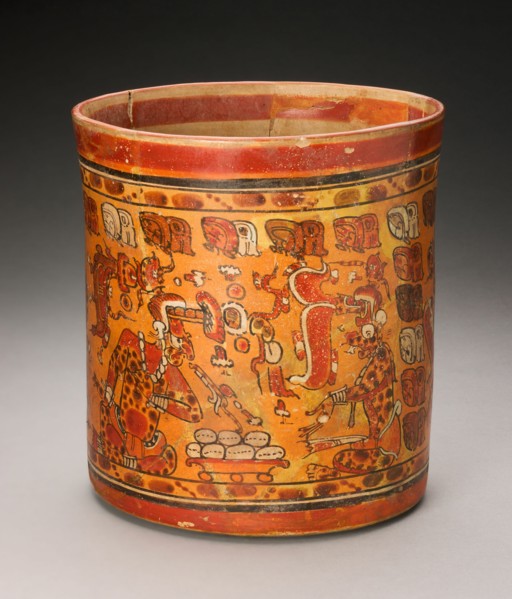 Vessel Depicting K'awiil (God K) and Itzamna Exchanging Gifts, A.D. 700/800.