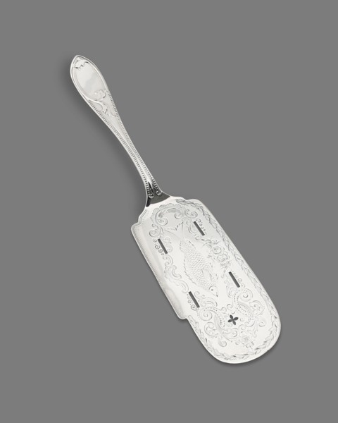 Fish Slice, c. 1830/60. With incised fish and floral decoration.