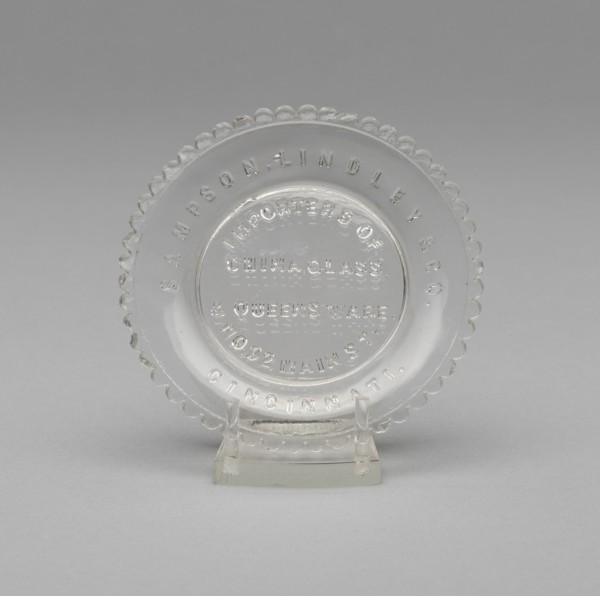 Cup plate, 1848/49. 'Importers of China, Glass, & Queen's Ware. No. 92 Main St Cincinnati'.