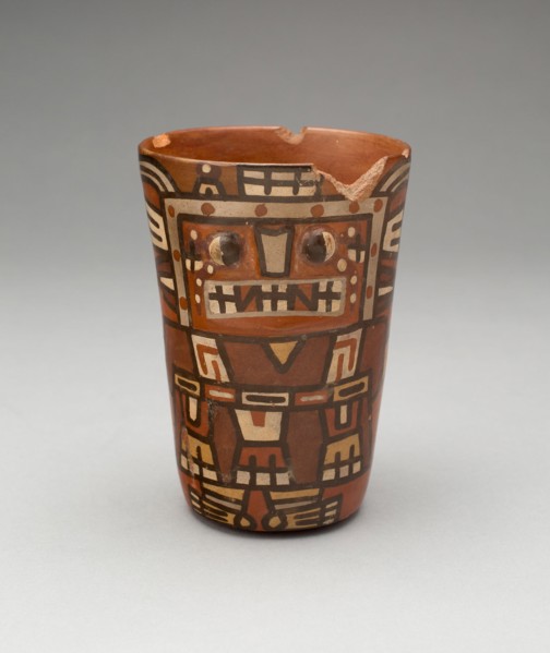 Drinking Cup (Kero) with an Abstracted Masked Figure, A.D. 600/1000.