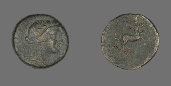 Coin Depicting the God Dionysos, 183-149 BCE.