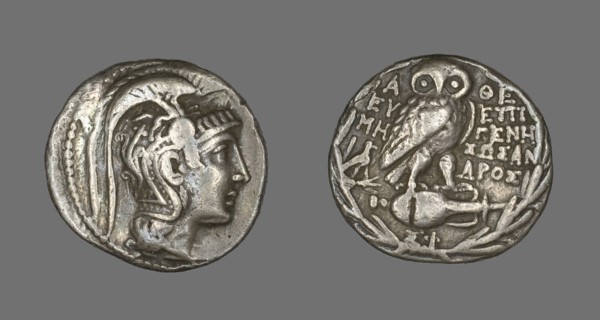 Tetradrachm (Coin) Depicting the Goddess Athena, about 163 BCE.