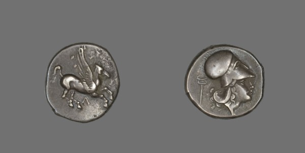 Stater Coin Depicting Pegasus Flying, 400-330 BCE.