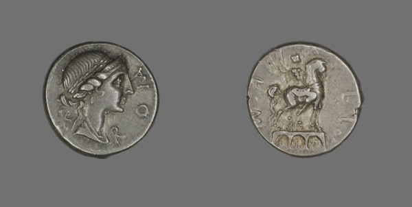 Denarius (Coin) Depicting the Goddess Roma, 114-113 BCE.