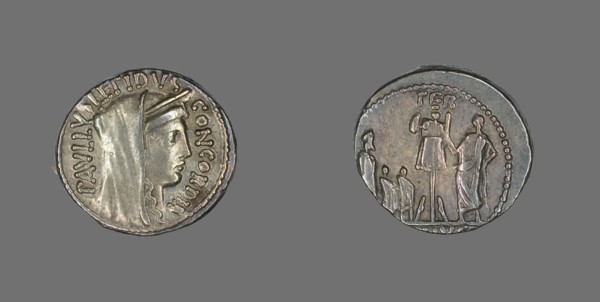 Denarius (Coin) Depicting the Goddess Concordia, about 62 BCE.