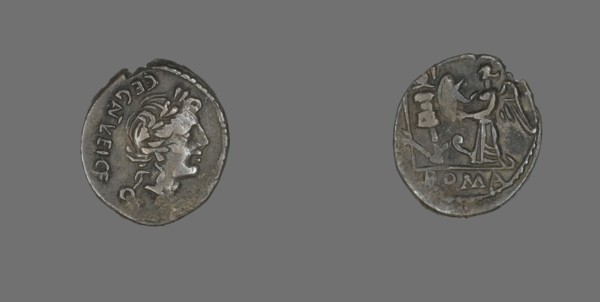 Quinarius (Coin) Depicting the God Apollo, about 97 BCE.