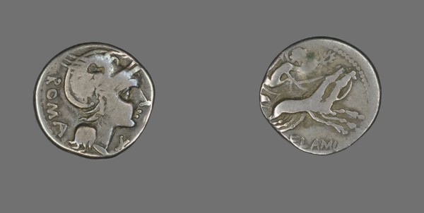 Denarius (Coin) Depicting the Goddess Roma, 109-108 BCE.