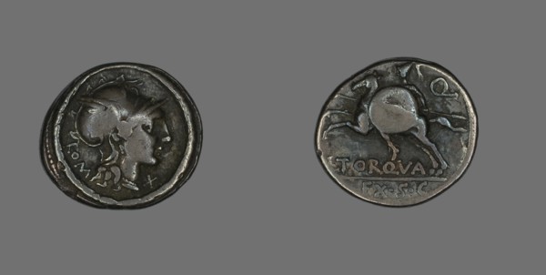 Denarius (Coin) Depicting the Goddess Roma, 113-112 BCE.