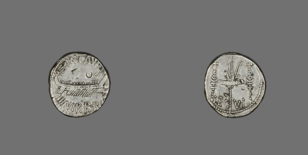 Denarius (Coin) Depicting a Galley, 32-31 BCE, issued by Marc Antony.