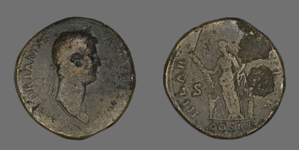Sestertius (Coin) Portraying Emperor Hadrian, 128-132.