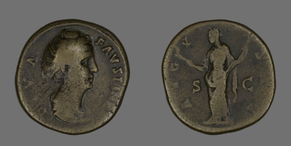 Sestertius (Coin) Portraying Empress Faustina, 141 or later.