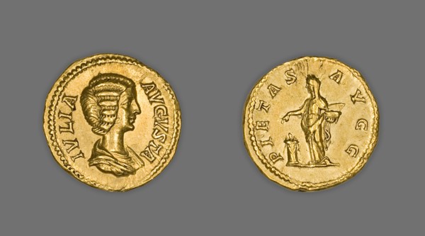 Aureus (Coin) Portraying Empress Julia Domna, 196-211, issued by Septimius.