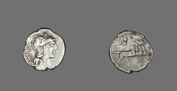 Denarius (Coin) Depicting the Goddess Roma, 136 BCE.
