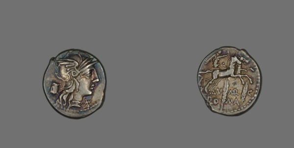 Denarius (Coin) Depicting the Goddess Roma, 134 BCE.