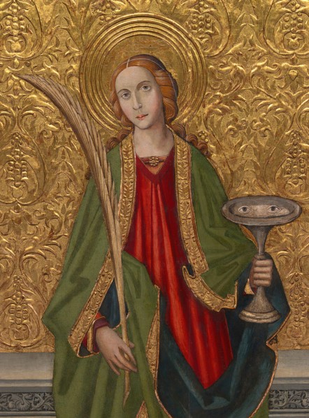 Saint Lucy, About 1500. [In medieval accounts, St Lucy's eyes were gouged out before she was executed]. Detail from a larger artwork.