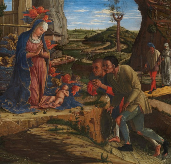 The Adoration of the Shepherds, shortly after 1450. Detail from a larger artwork.