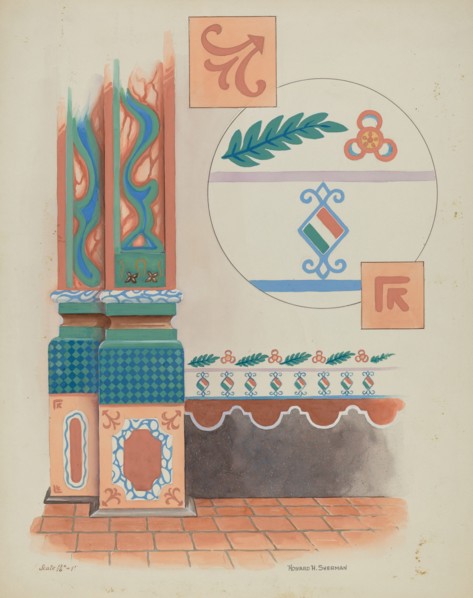 Pilaster and Sidewall in Church San Luis Rey Mission, c. 1936.