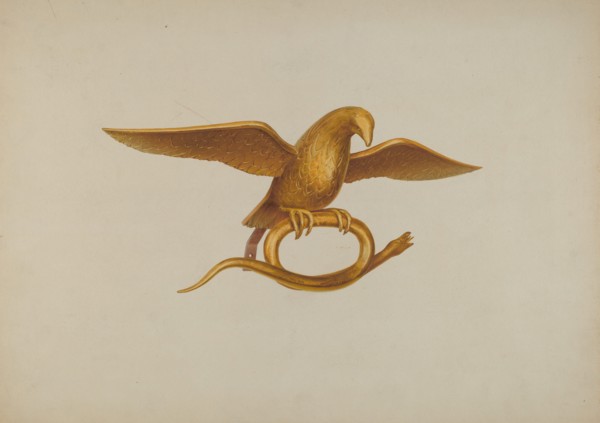 Ornamental Carving: Eagle and Snake, c. 1940.