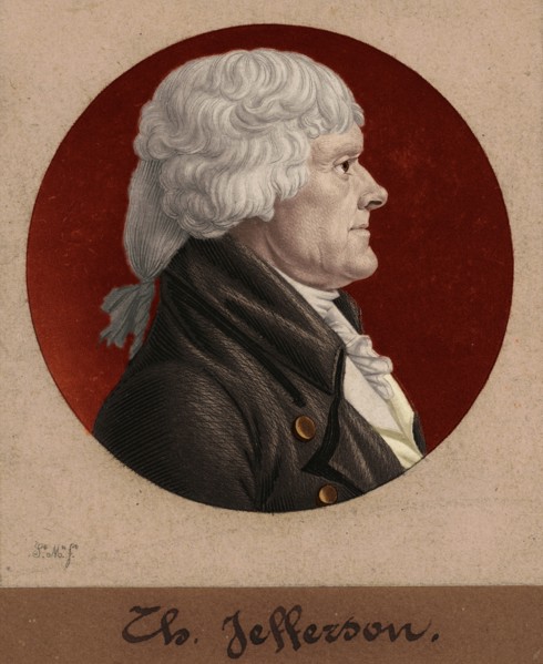 Thomas Jefferson, 1804. (Colorised black and white print).