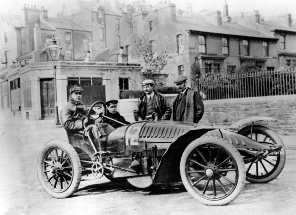 Herbert Austin behind the wheel of a Wolseley, Gordon Bennett Cup eliminating trials, 1904. Creator: Unknown.