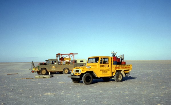 Support vehicles, Bluebird CN7 World Land Speed Record attempt, Lake Eyre, Australia, 1964. Creator: Unknown.