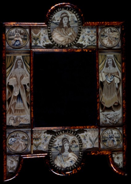 Mirror Showing King Charles II, Queen Catherine of Braganza, and Scenes from the Old Testament... Creator: Unknown.