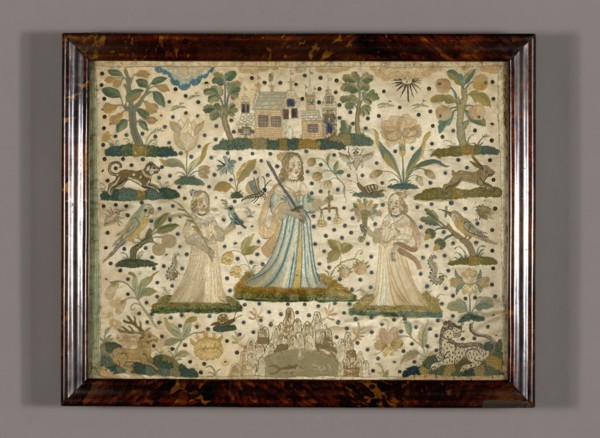 Picture Depicting Peace, Justice, and Plenty (Needlework), England, 17th century. Creator: Unknown.