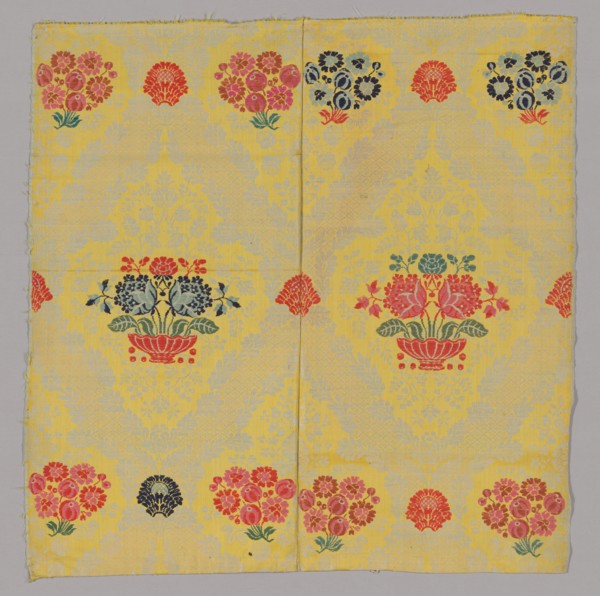 Two Joined Panels of Brocaded Yellow Furnishing Wool, England, c. 1720s. Creator: Unknown.