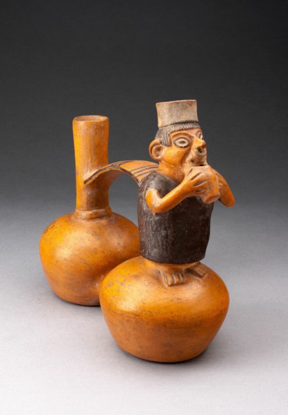Double-Chambered Jar Depicting a Figure Holding a Cup or Flute, A.D. 500/800. Creator: Unknown.