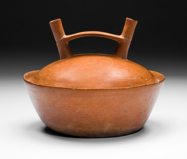 Double-Spouted Orangeware Bottle, 650/150 B.C. Creator: Unknown.