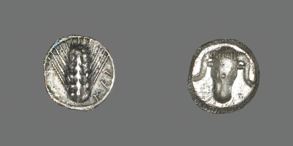 Diobol (Coin) Depicting an Ear of Grain, 500-473 BCE. Creator: Unknown.
