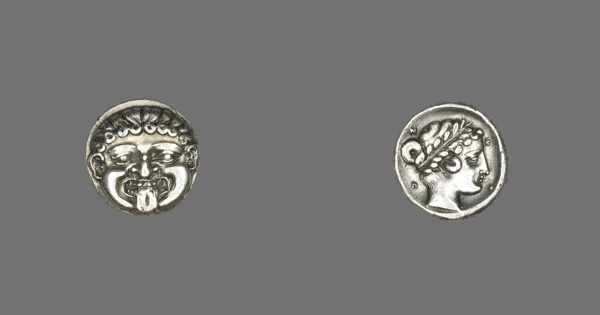 Drachm (Coin) Depicting the Gorgon Medusa, 411-356 BCE. Creator: Unknown.
