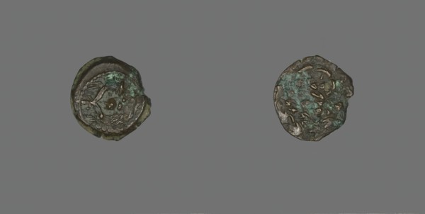Coin Depicting a Double Cornucopia, Hasmonaean Dynasty (135-76 BCE)..., (103-76 BCE). Creator: Unknown.