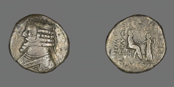 Tetradrachm (Coin) Portraying King Phraates IV, 38-3 BCE. Creator: Unknown.