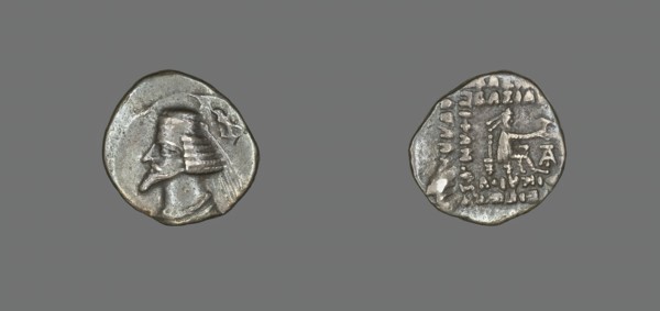 Drachm (Coin) Portraying King Phraate IV, 38-32 BCE. Creator: Unknown.