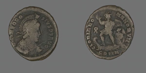 Coin Portraying the Emperor Theodosius, 379-395. Creator: Unknown.
