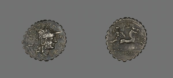 Denarius Serratus (Coin) Depicting the Goddess Roma, 118 BCE. Creator: Unknown.