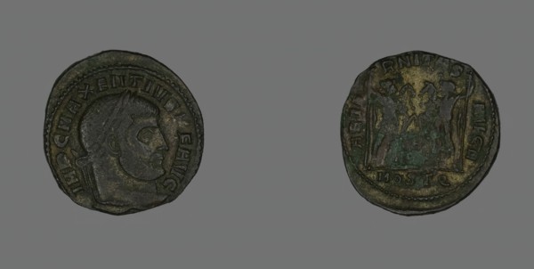 Follis (Coin) Portraying Emperor Maxentius, 309-312. Creator: Unknown.