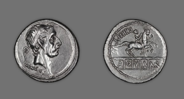 Denarius (Coin) Portraying King Ancus Marcius, 56 BCE, issued by L. Marcius Philippus. Creator: Unknown.