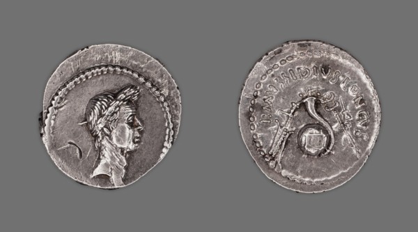 Denarius (Coin) Portraying Julius Caesar, 42 BCE, issued by L. Mussidius Longus. Creator: Unknown.
