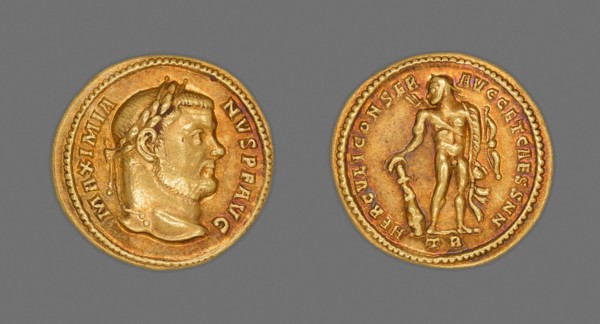 Aureus (Coin) Portraying Emperor Maximianus Herculius, 303. Creator: Unknown.