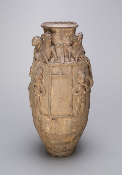 Ovoid Jar with Animals and Figures, Probably Han Dynasty (206 B.C.-221 A.D.). Creator: Unknown.