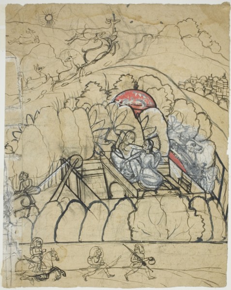 Two Ladies Converse at a Step-Well (Baoli) in a Walled Garden, 18th century. Creator: Unknown.