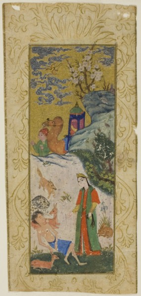 Layla Visiting Majnun in the Desert, page from a copy of the Khamsa..., Safavid dynasty, 16th cent. Creator: Unknown.