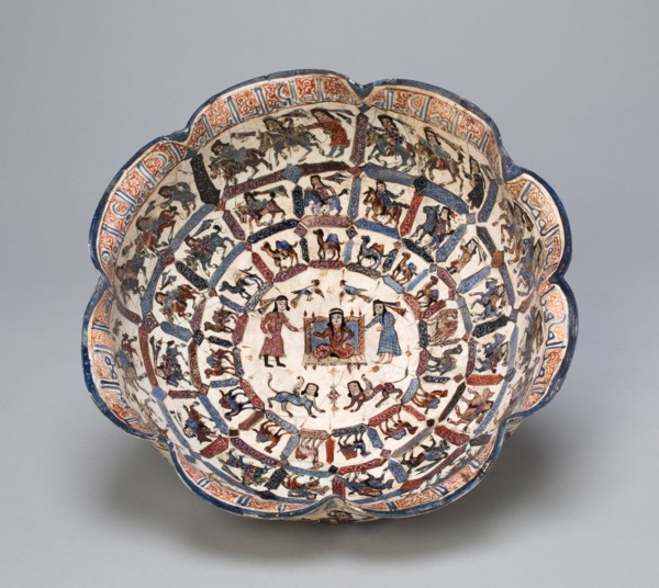 Lobed Bowl with Seated Figure and Attendants, Seljuq dynasty, late 12th/early 13th century. Creator: Unknown.