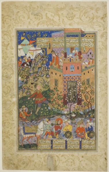 Zal Climbing to Rudaba, page from a copy of the Shahnama of..., Safavid dynasty, dated 1580/90. Creator: Unknown.