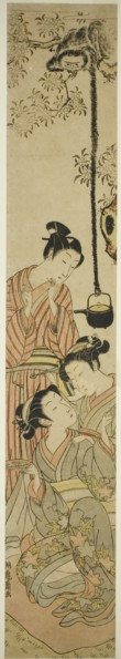 Gibbon snatching sake pot from flower-viewing party, c. 1772. Creator: Isoda Koryusai.