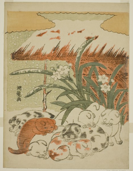 Puppies in the Snow, c. 1773. Creator: Isoda Koryusai.