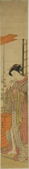 Courtesan Admiring Morning Glories while Cleaning Her Teeth, c. 1775. Creator: Isoda Koryusai.