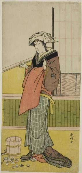 The Actor Nakamura Riko I as Moshio (?) in the Play Honda Yayoi Meoto Junrei (?)..., c. 1778. Creator: Katsukawa Shunko.